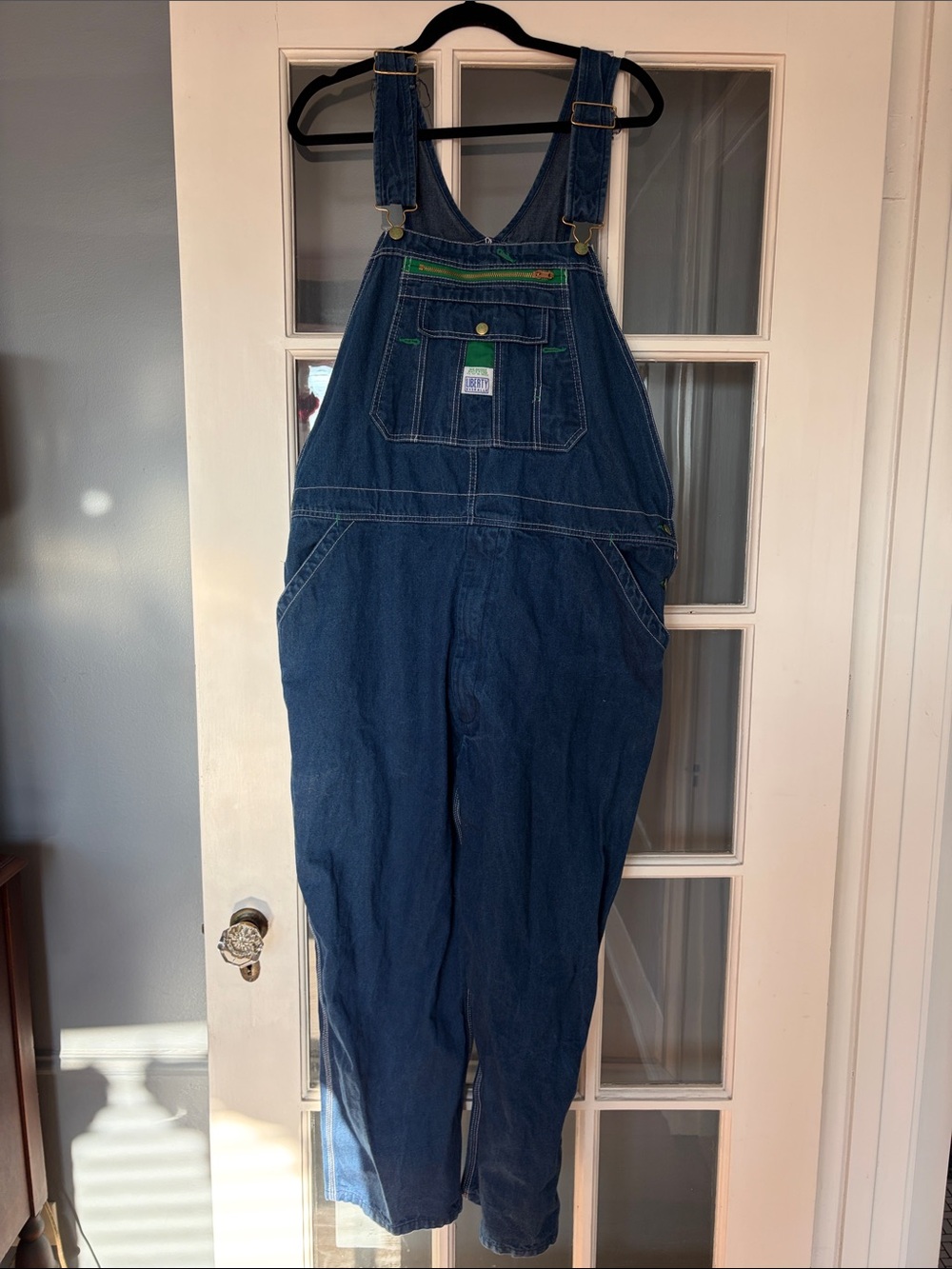 liberty Men's Dark Blue Denim Overalls with Green Trim Size 44 x 28
